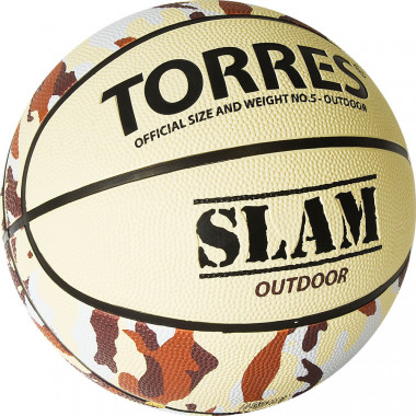 Мяч баск. TORRES Slam, B02065, р.5, резина, нейлон. корд, бут. кам, бежево-хаки