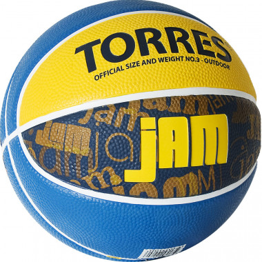 Мяч баск. TORRES Jam, B02043, р.3, резина, нейлон. корд, бут. кам., син-желт-голубой