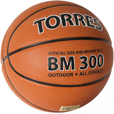 Мяч баск. TORRES BM300, B02013, р.3, резина, нейлон. корд, бут. камера, темнооранж-черн