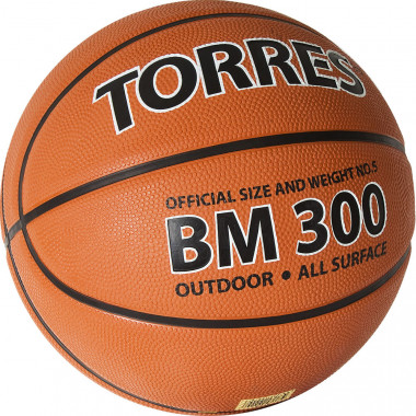 Мяч баск. TORRES BM300, B02015, р.5, резина, нейлон. корд, бут. камера, темнооранж-черн