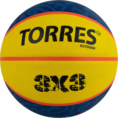 Мяч баск. TORRES 3х3 Outdoor, B022336 р. 6, 8 панелей, резина,бут.кам,нейл.корд,жёлто-синий