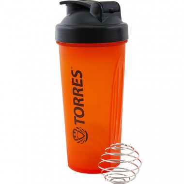 Шейкер спортивный TORRES, S01-600-02, 600мл, черная крышка с колпачком, пластик,ярко-оранжевый