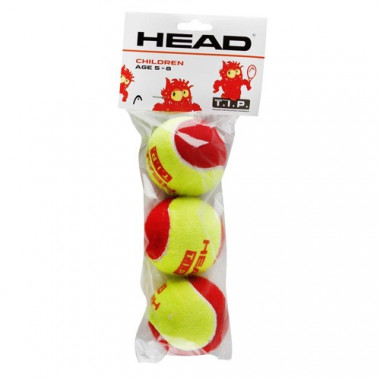 Мяч теннисный детский HEAD T.I.P Red, 578113,уп.3 шт, фетр,нат.резина,желто-красный