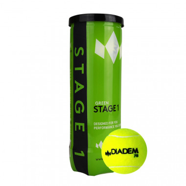 Мяч теннисный детский DIADEM Stage 1 Green Ball, BALL-CASE-GR, уп. 3 шт, фетр, зеленый