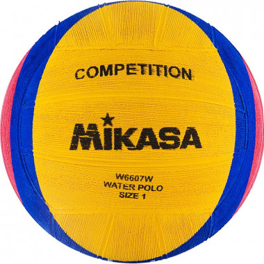 Мяч для водного поло MIKASA W6607W р.1, резина, вес 233-253гр, дл.окр.50-51,5см, жел-син-роз