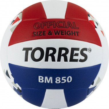 Мяч вол. TORRES BM850, V32025, р.5, синт. кожа (ПУ), клееный, бут. кам., бел-син-крас