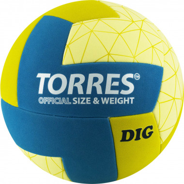 Мяч вол. TORRES Dig, V22145, р.5, синт.кожа (ТПЕ), клееный, бут.кам, горчично-бирюзово-бежевый