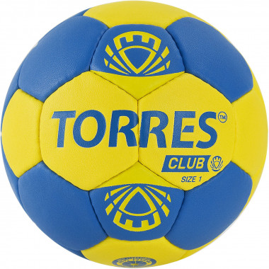 Мяч ганд. TORRES Club, H32141, р.1, ПУ, 5 подкл. слоев, руч. сшивка, сине-желтый