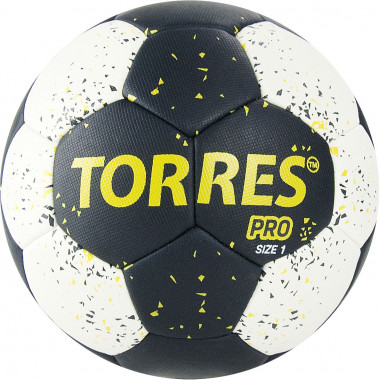 Мяч ганд. TORRES PRO, H32161, р.1, ПУ, 4 подкл. слоя, гибрид. сшивка, черно-бел-желт
