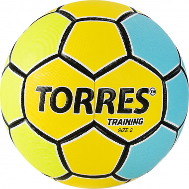 Мяч ганд. TORRES Training, H32152, р.2, ПУ, 4 подкл. слоя, руч. сшивка, желто-голубой