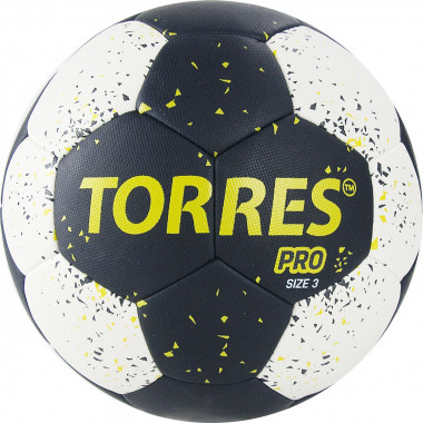 Мяч ганд. TORRES PRO, H32163, р.3, ПУ, 4 подкл. слоя, гибрид. сшивка, черно-бел-желт