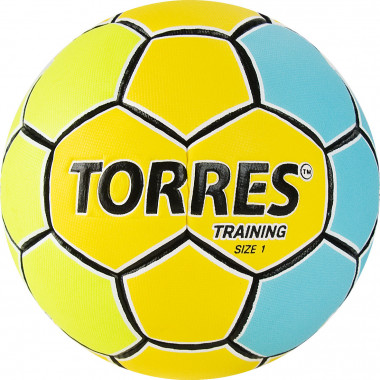 Мяч ганд. TORRES Training, H32151, р.1, ПУ, 4 подкл. слоя, руч. сшивка, желто-голубой