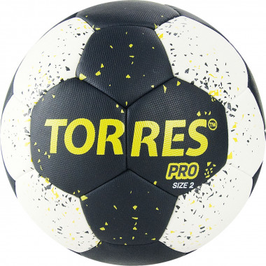 Мяч ганд. TORRES PRO, H32162, р.2, ПУ, 4 подкл. слоя, гибрид. сшивка, черно-бел-желт