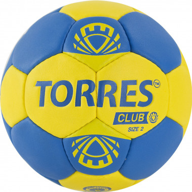 Мяч ганд. TORRES Club, H32142, р.2, ПУ, 5 подкл. слоев, руч. сшивка, сине-желтый