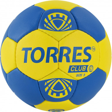 Мяч ганд. TORRES Club, H32143, р.3, ПУ, 5 подкл. слоев, руч. сшивка, сине-желтый