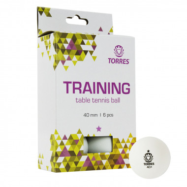 Мяч для наст. тенниса TORRES Training 1*, , TT21016, диам. 40+ мм, упак. 6 шт, белый