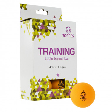 Мяч для наст. тенниса TORRES Training 1*, TT21015, диам. 40+ мм, упак. 6 шт, оранж