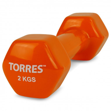 Гантель TORRES 2кг, PL522204, металл в виниловой оболочке, форма шестигранник, оранжевый