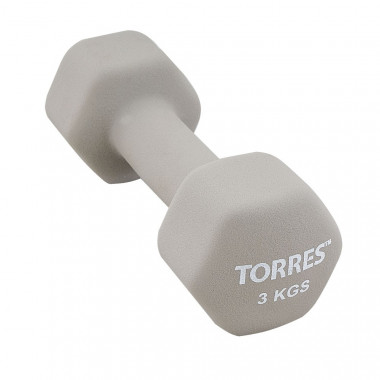 Гантель TORRES 3 кг, PL55013, металл в неопреновой оболочке, форма шестигранник, серый