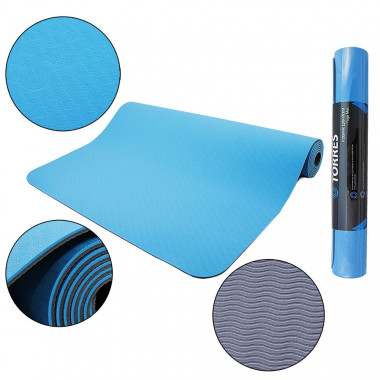 Коврик для йоги TORRES Comfort 4, YL10064, TPE 4 мм, нескользящее покрытие, сине-серый
