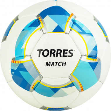 СЦ*Мяч футб. TORRES Match, F320024,р.4, 32 пан. PU, 4 под. слоя, ручн. сшивка, бело-серебр-голубой