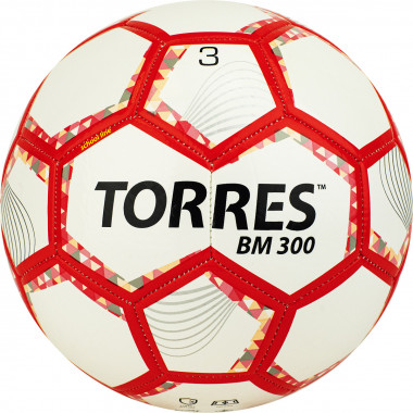 Мяч футб. TORRES BM 300, F320743, р.3, 28 пан.,гл.TPU,2 подк. слой, маш. сш., бело-серебр-крас.