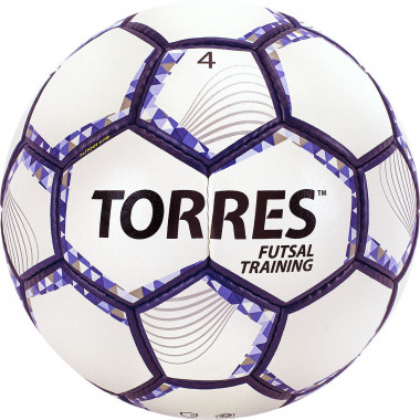 Мяч футзал. TORRES Futsal Training, FS32044, р.4, 32 пан. PU, 4 подкл. слоя, бело-фиолет-черн