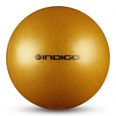 Мяч для художественной гимнастики INDIGO, IN118-GOLD, диам. 19 см, ПВХ, золотой металлик с блестками