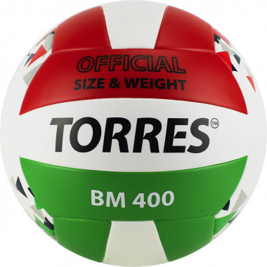 СЦ*Мяч вол. TORRES BM400, V32015, р.5, синт. кожа (ТПУ), клееный, бут.кам., бело-крас-зелен